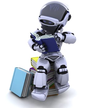 3D Render of robot with books