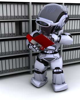 3D Render of robot filing documents