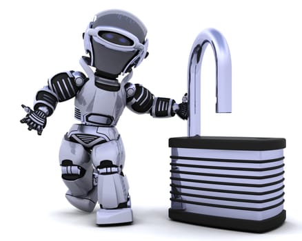 3D Render of a robot with padlock
