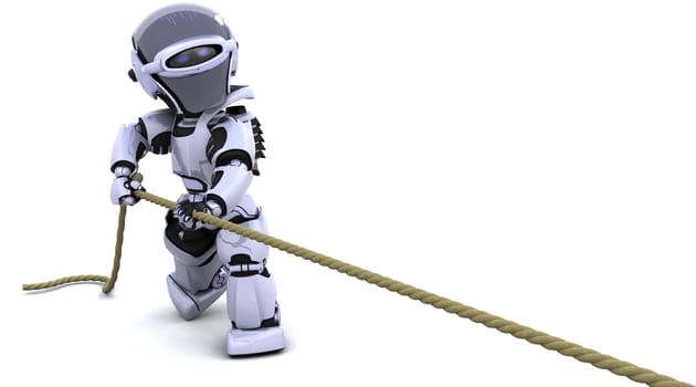 3D Render of robot pulling on a rope