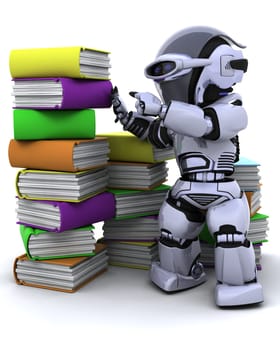 3D Render of robot with books
