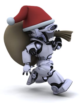 3D render of a robot with christmas gift sack