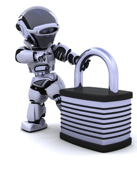 3D Render of a robot with padlock