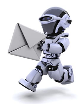 3D render of robot running with an envelope