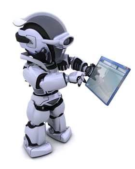 3D render of robot navigating through computer window
