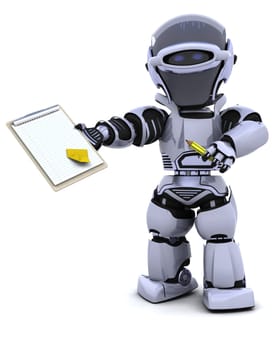 3D render of a robot  with clipboard