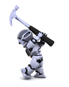 3D render of robot with claw hammer