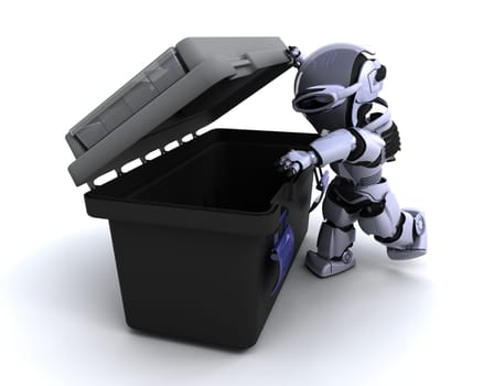 3D render of a robot  with tool box