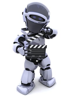 3D render of a robot with clapper board
