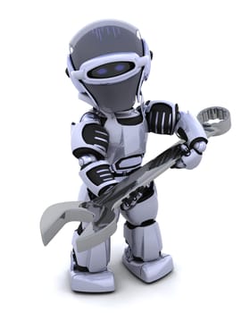 3D render of a robot  with open ended spanner