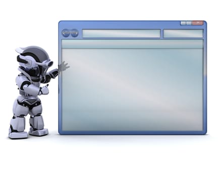 3D render of robot with empty computer window