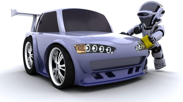 3D render of a robot washing a car