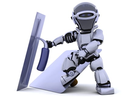 3D render of a robot  with plastering tools