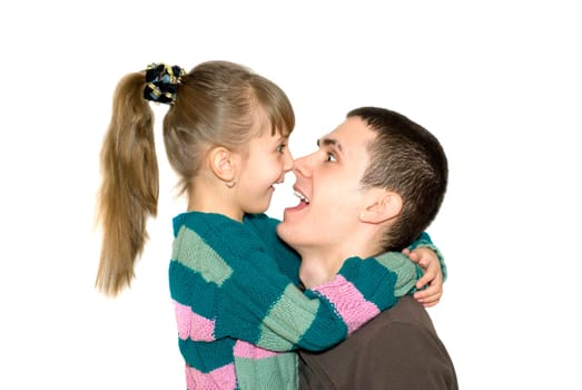 The brother and the sister embrace