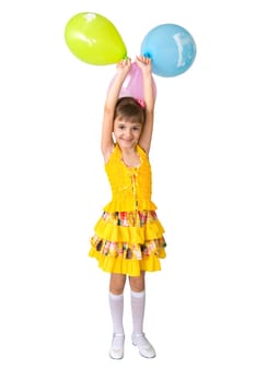 The girl in yellow clothes with balloons