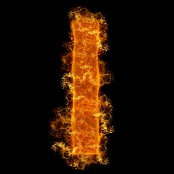 Fire small letter L on a black background