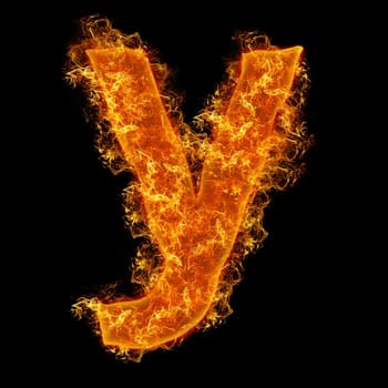 Fire small letter Y on a black background
