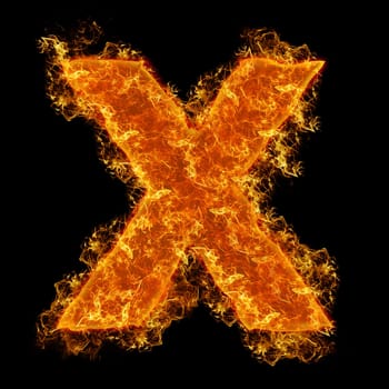 Fire small letter X on a black background