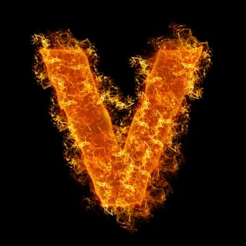Fire small letter V on a black background
