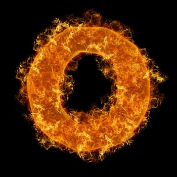 Fire small letter O on a black background
