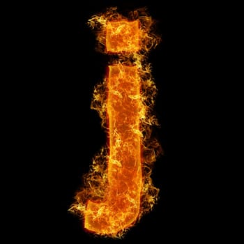 Fire small letter J on a black background