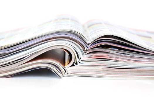 Batch of open magazines, close-up