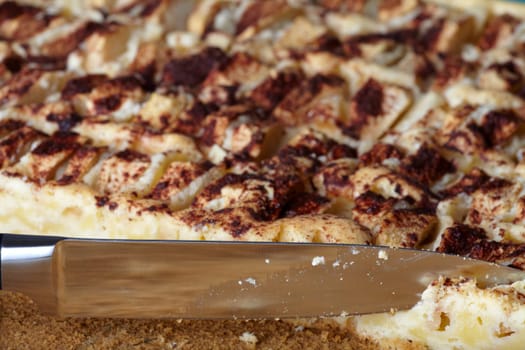 Apple pie on baking sheet