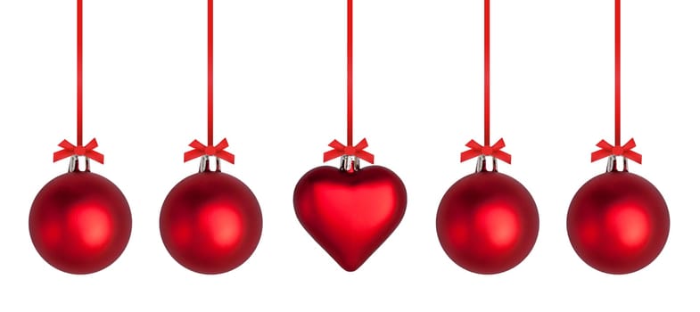 Christmas balls with red ribbon