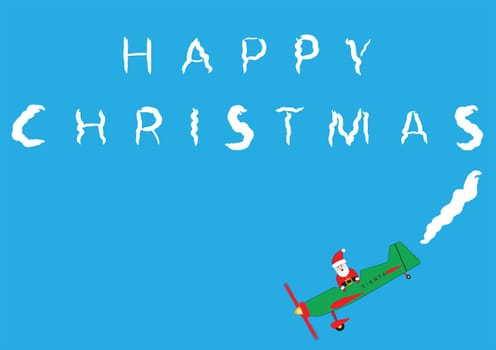 Santa Claus  in a cartoon plane Sky Writing Happy Christmas suitable for Greeting Card or Gift Wrap
