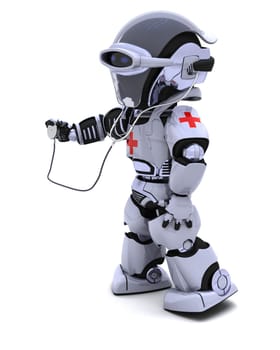 3D render of robot doctor with stethoscope