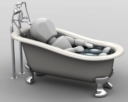 3D render of a man taking a bath
