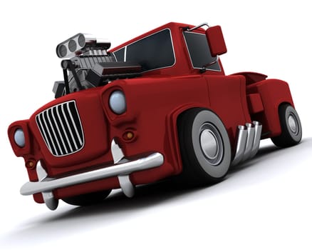 3D render of Charicature of supercharged 50's classic pickup truck