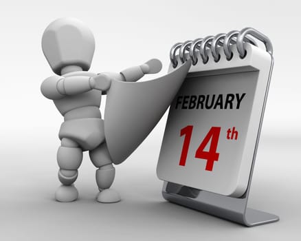 3D render of a man with a calender tearing off a page