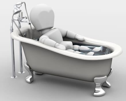 3D render of a man taking a bath