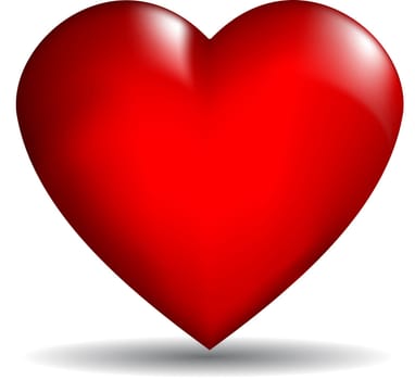 Glossy red 3D heart on a white background