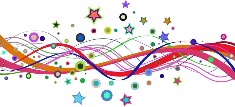 Brightly coloured abstract background with stars and flowing lines