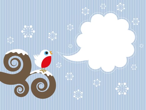 Cute Christmas background with robin and blank speech bubble