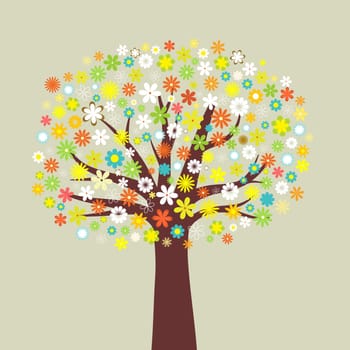 Illustration of a tree of many flowers