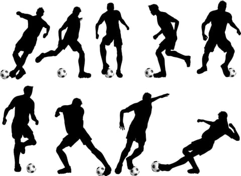 Silhouettes of football players in various poses