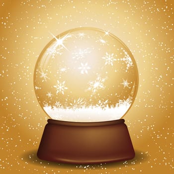 Golden snow globe with falling snowflakes