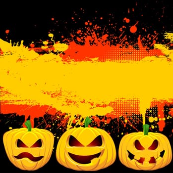 Grunge Halloween background with spooky Jack o Lanterns
