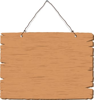 Hanging blank wooden sign on white background