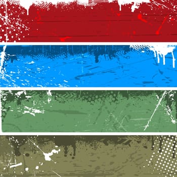 Various grunge panels in four different colours