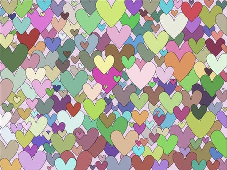 Background of many multi coloured hearts