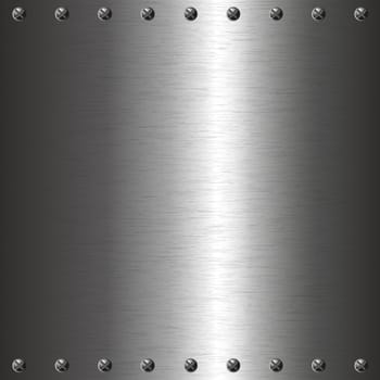 Brushed metal plate texture background with screws