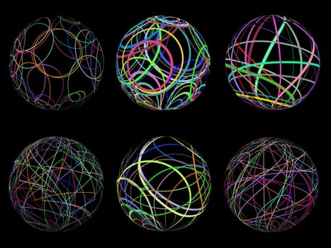 Various designs of scribble spheres in multi colours
