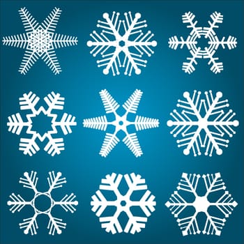 A collection of nine different snowflake designs