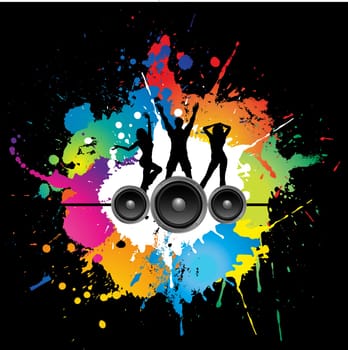 Silhouettes of people dancing on grunge background