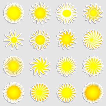 Collection of various sun shape stickers