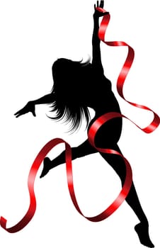 Silhouette of a female dancing with a red ribbon